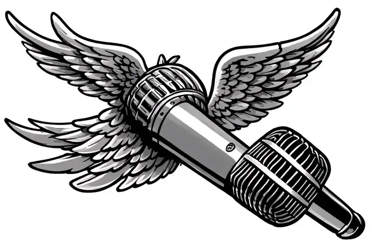 retro microphone with angel wings on the throat  tattoo design idea