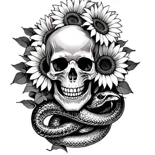 Coverup boss with sunflowers skulls and snakes tattoo design idea