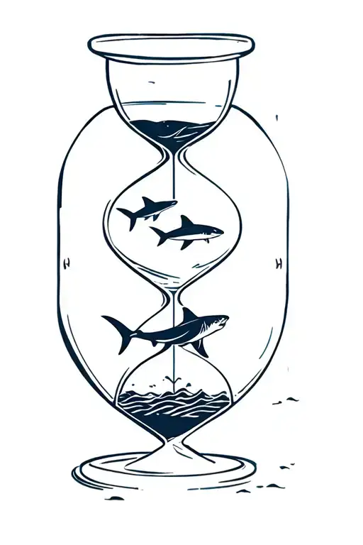 Hourglass with sharks swimming in the sand tattoo design idea
