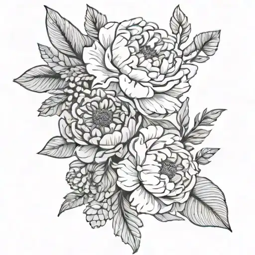 cuff wrist flowers peony violet aster Narcissus black and white tattoo design idea