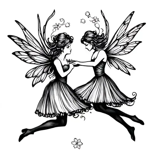 I want 2 fairies physically fighting each other tattoo design idea