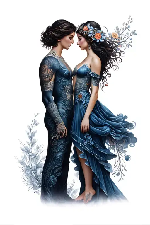 Gemini and Virgo united in marriage with their signs tattoo design idea