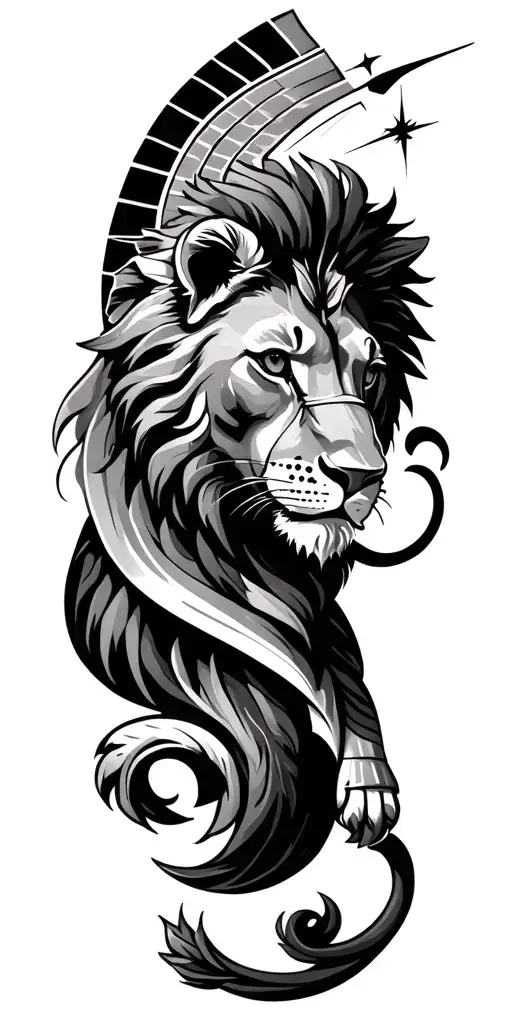 Lion, Gladiator, Strength, Circle of Life, Power, Love, Astronomy, Ancient Rome, Ancient Egypt. please intertwine them.  tattoo design idea