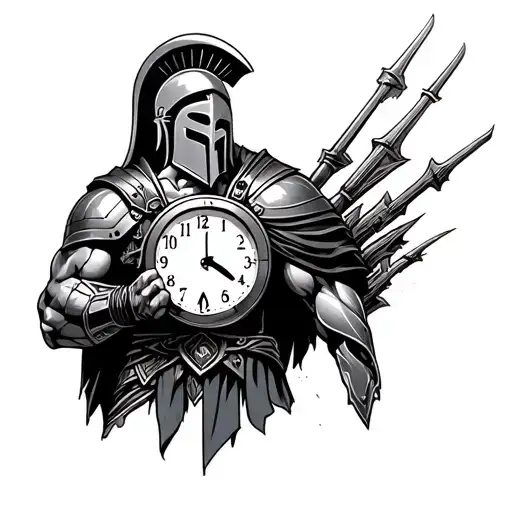 Spartan with time clock tattoo design idea