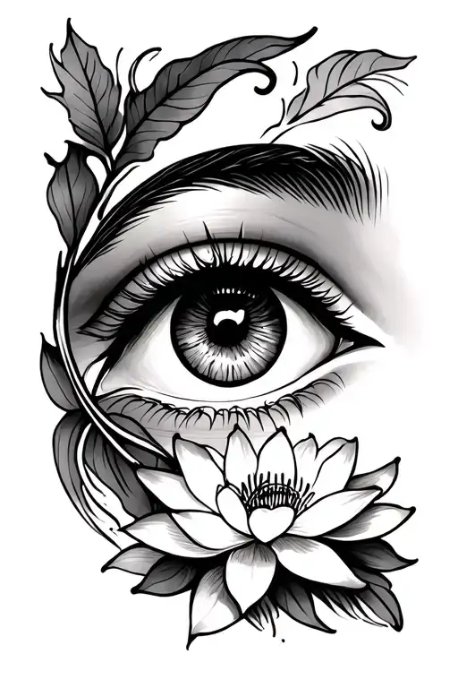 St. Lucia's eye and stylized lotus flower tattoo design idea