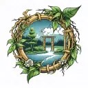 bamboo forrest,wreath,lightning storm clouds tattoo design idea
