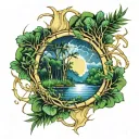 bamboo forrest,wreath,lightning storm clouds tattoo design idea