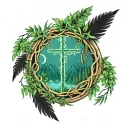 bamboo forrest,wreath,lightning storm clouds tattoo design idea