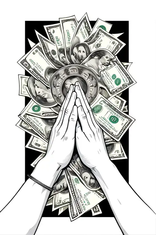 Money + love + praying + family holding hands tattoo design idea