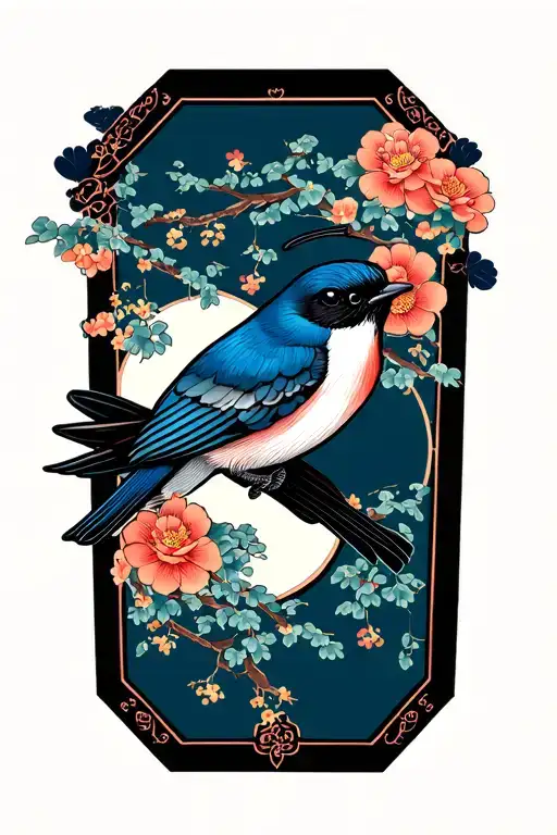 Japanese Style Swallow tattoo design idea