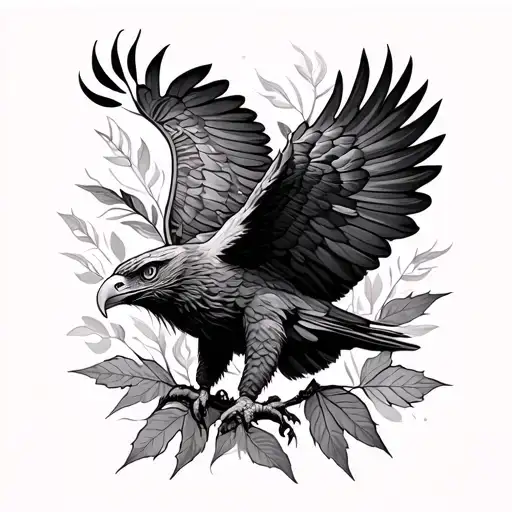 Eagle bright fall leaves tattoo design idea