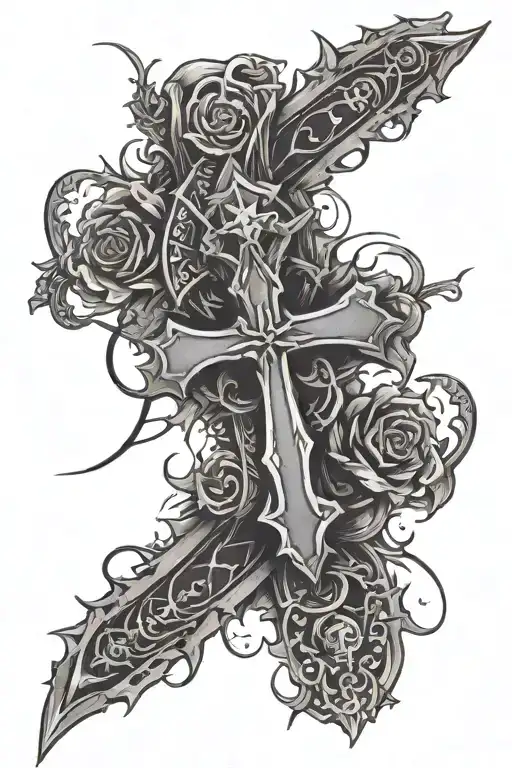 forearm sleeve with only the strong survive and a cross with thorns tattoo design idea