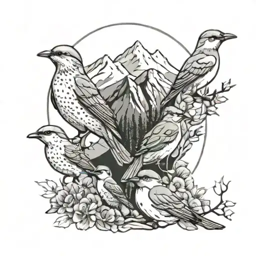 moutains birds family love efforts time memorable efforts tattoo design idea