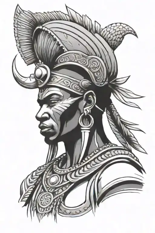 african warrior with crown  tattoo design idea