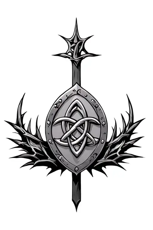 celtic shield knot on a shield with a thorns tattoo design idea