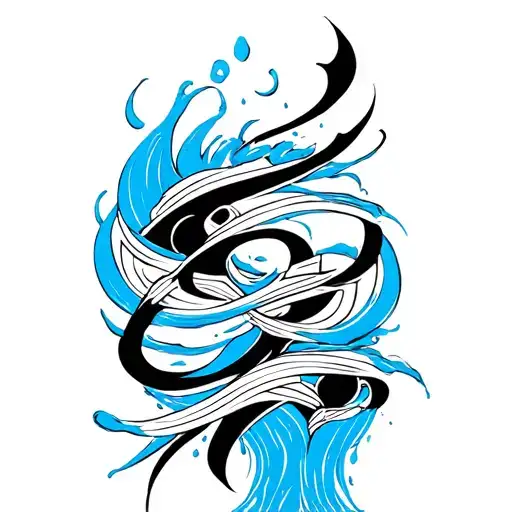 Japanese water line tattoo as a band that wraps around the arm blue and black  tattoo design idea