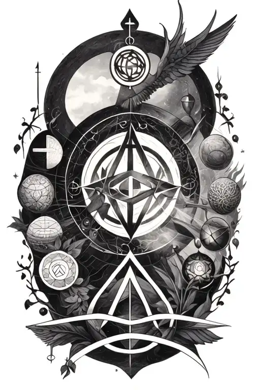 the 7 hermetic principles in a circle tattoo design idea