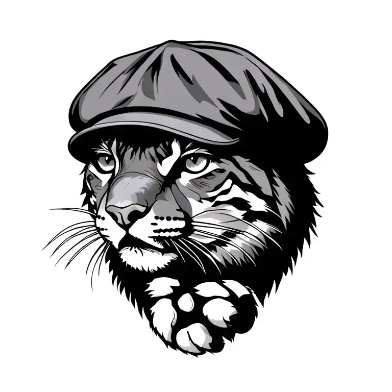 the head of a cougar in an airborne beret with a paw in the foreground tattoo design idea