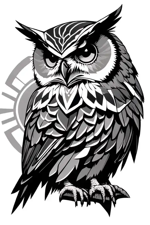 Geometric owl and valknut symbol tattoo design idea