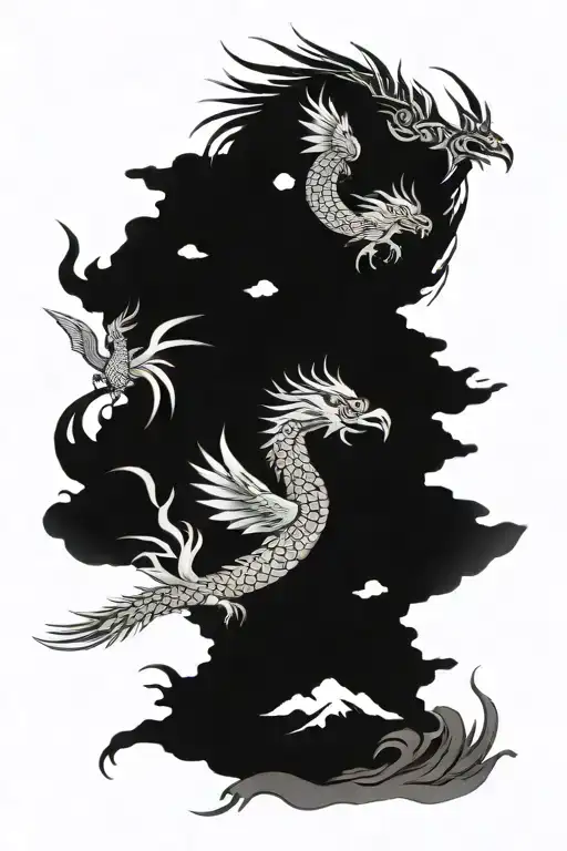 Japanese tattoo with a phoenix , samurai warrior and a dragon tattoo design idea