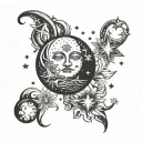 sun illuminating moon with stars  tattoo design idea