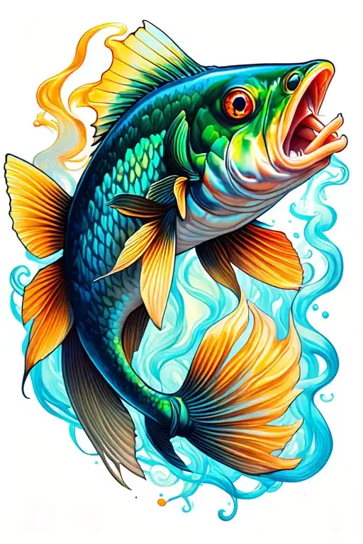 a fish smoking joint surrounded tattoo design idea