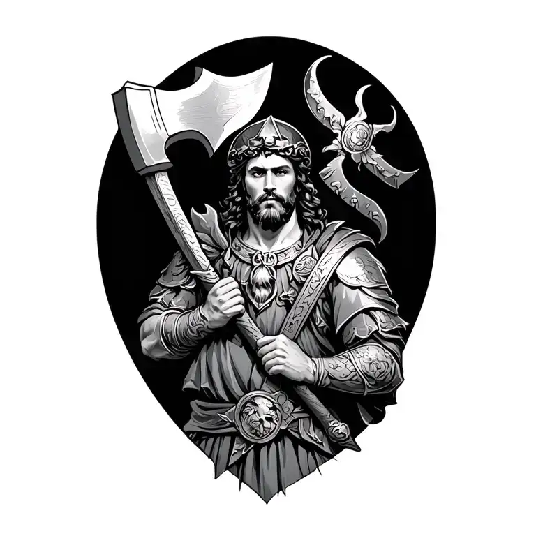 St Florian with axe and haligan tattoo design idea