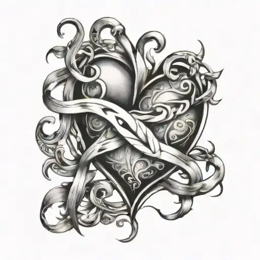 heart intertwined with intials J and N  tattoo design idea