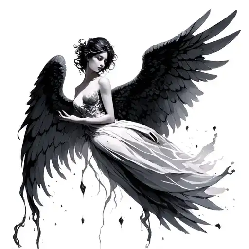 fall angel kintsugi  tattoo design idea