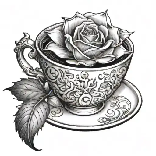 teacup aloe plant double rose centre tattoo design idea