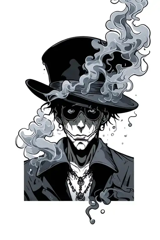 smoker from onepiece behind a smokescreen tattoo design idea