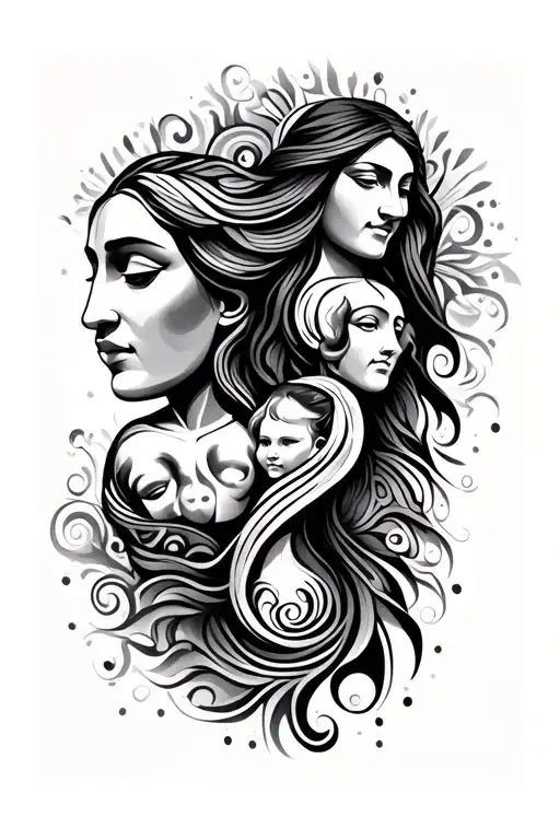 shoulder, Maori abstract representing family and faith. wife, son and jesus tattoo design idea