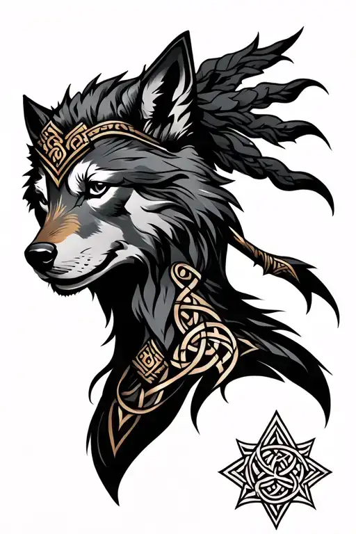 boudica, wolf, celtic knot tattoo design idea
