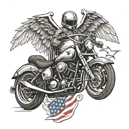 Patriotic motorcycle with angel wings tattoo design tattoo design idea