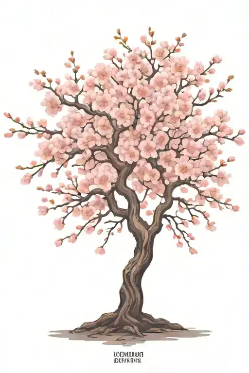 cherry blossom tree with long outstretching  branches with detailed flowers  tattoo design idea