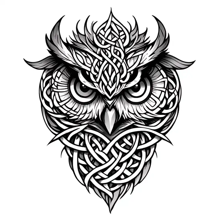 owl face in celtic tree of life intertwined tattoo design idea