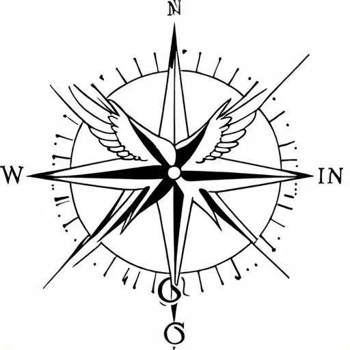 A dove in flight as a compass needle, symbolizing peace guiding life’s journey. Minimalist, elegant, with fine lines  tattoo design idea