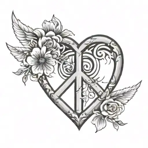 Heart shape with peace sign inside tattoo design idea