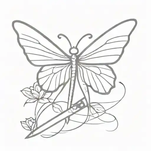 sword with butterfly wings tattoo design idea