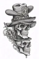 skeleton wearing a cowboy hat drinking a shot glass tattoo design idea