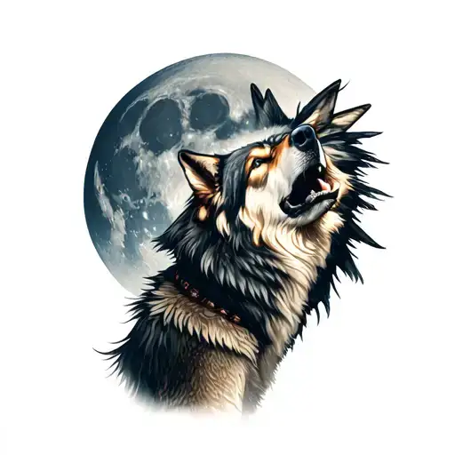 a Native American wolf howling at the moon merging together tattoo design idea