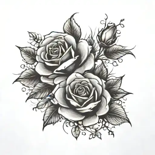 dainty rose field durning sunset tattoo design idea