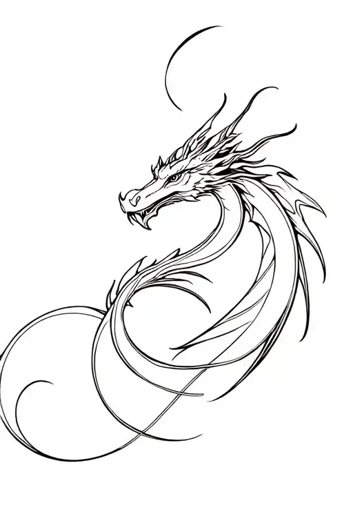 dragon fine line and abstract with elegant and finer lines tattoo design idea