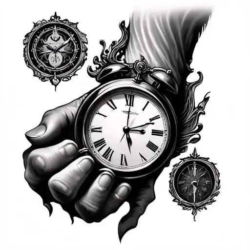 2 clocks in a sleeve down to the knuckles of the hand  tattoo design idea