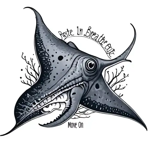 stingray with Breathe In Breathe Out Move On around it tattoo design idea