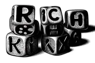 4 dice stacked spelling rich and risk as the 2 dice turn tattoo design idea