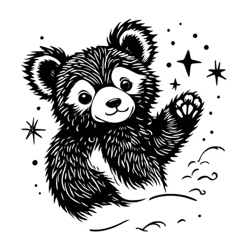 cute bear cub with north star tattoo design idea