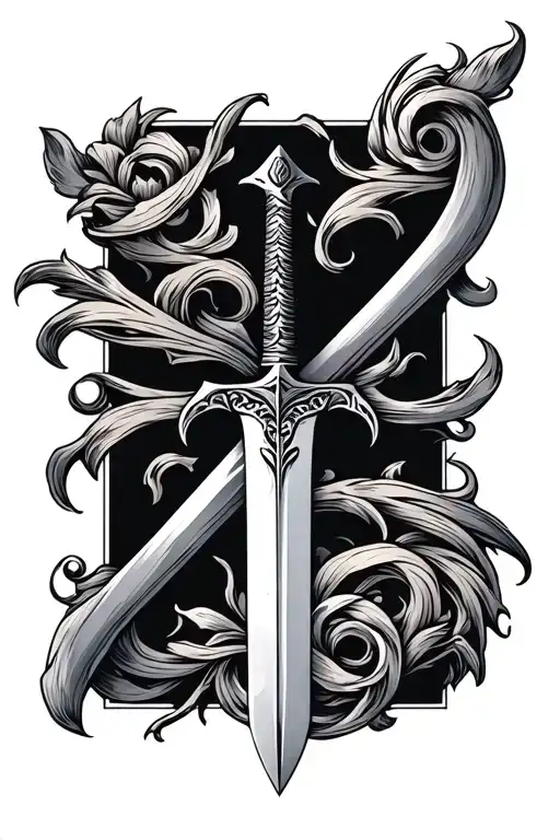 wide sword tatoo with decorations in a tough style tattoo design idea