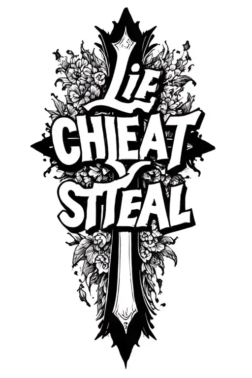 Lie cheat steal words in a cross tattoo design idea