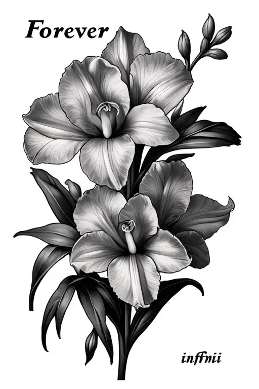 "Forever" iris flower et narcisse paperwhite narcissus flower signe infini tattoo design idea
